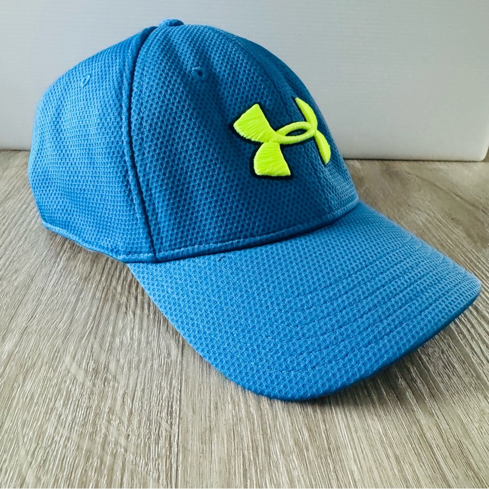 Under Armour Blitzing Hat Golf Baseball Athletic -Bright Blue/Neon Yellow - L/XL - Picture 3 of 9